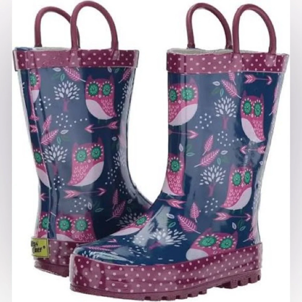 NEW!! Girls Western Chief Kids Owl Dream Rain Boots - Blue/Pink Size 5 Toddler